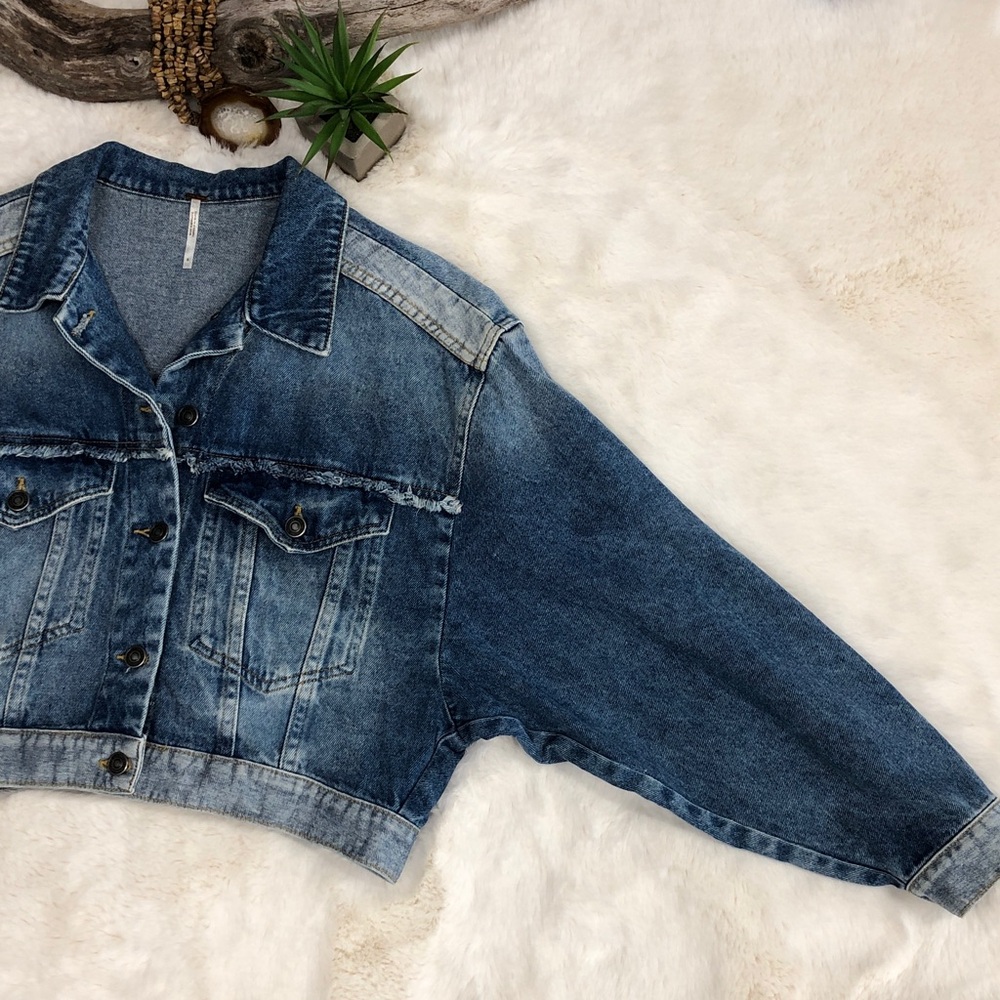 Free People Bedford Cropped Jean Jacket Size Small - Picture 6 of 16